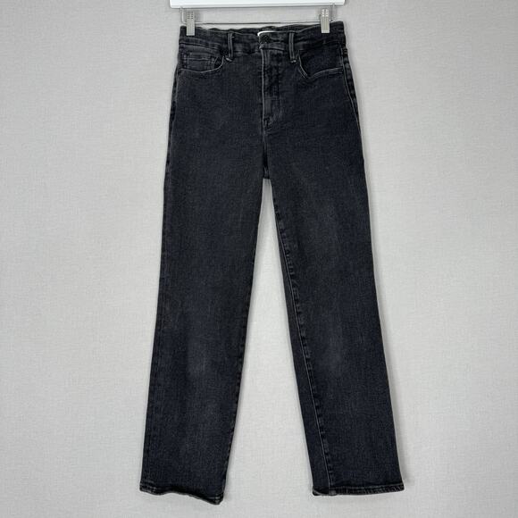 Good American Womens Jeans 6 Black Organic Cotton Blend Good Legs Straight Crop - Picture 1 of 13